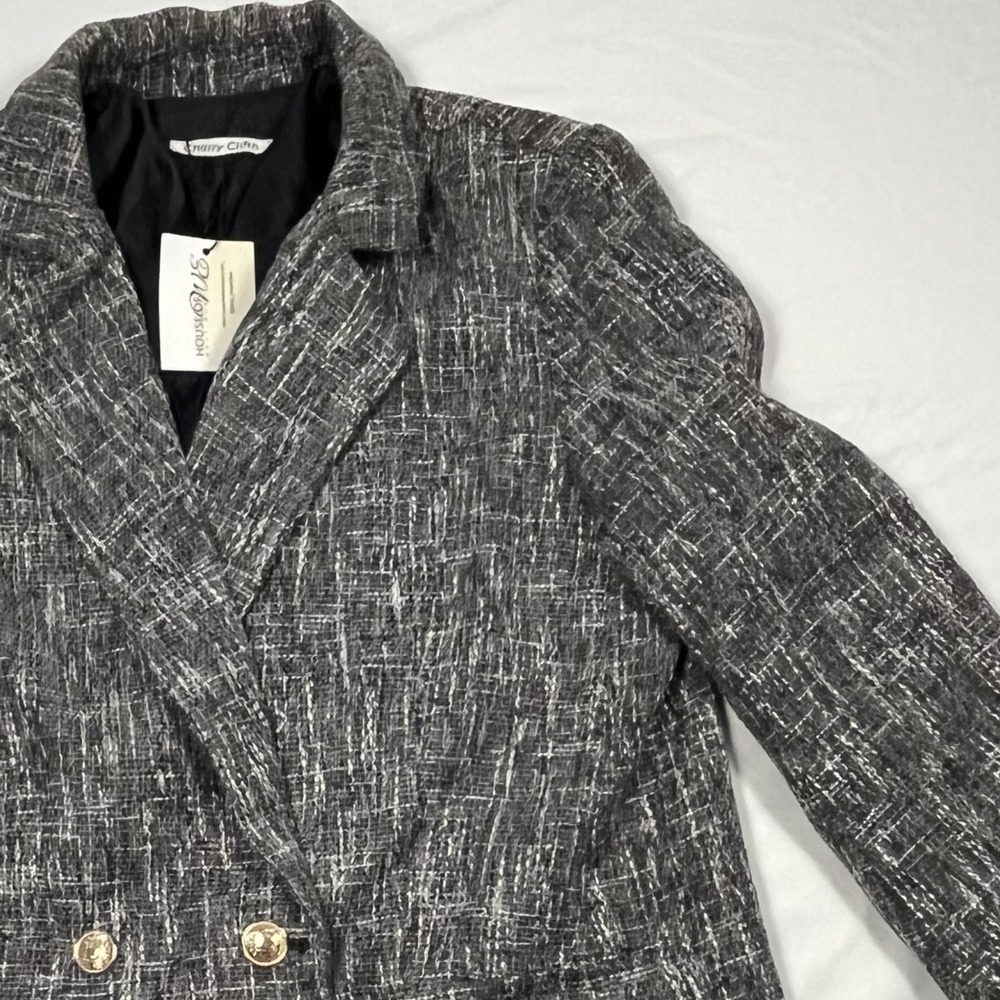 Cherry Cloth Tweed Blazer Womens M Gray Poly Single Breasted Business Jacket NWT